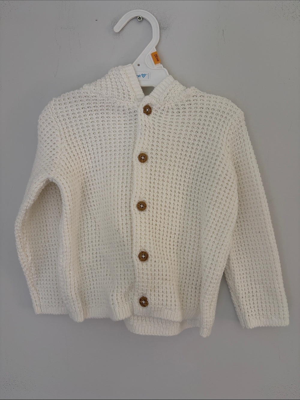 Carter's Cream Hooded Button Up Waffle Knit Bear Cardigan NWOT
